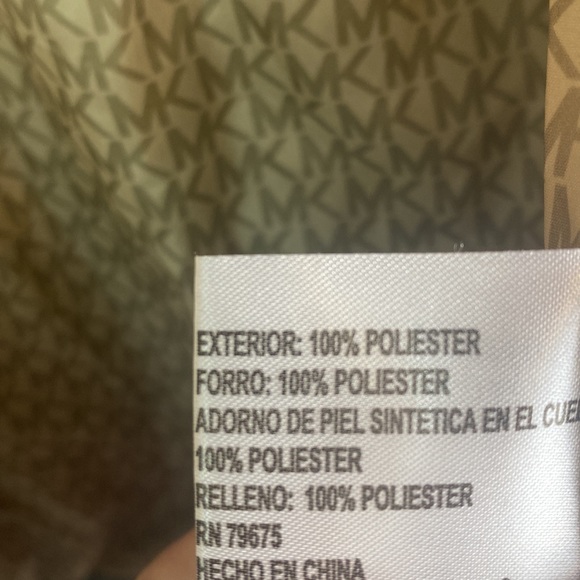 Michael Kors Quilted Jacket Faux Fur Sherpa Collar Olive Green Gold Lightweight - Picture 10 of 13